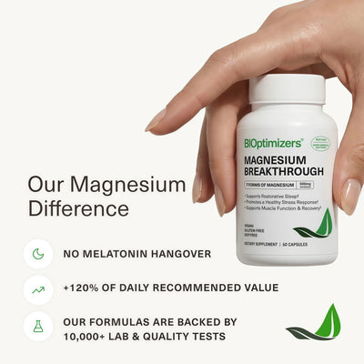 BIOptimizers Magnesium Breakthrough 500mg, 7 Forms of Magnesium 90 Capsules Glycinate, Malate, Citrate & More for Restful Sleep, Stress Resilience & Muscle Recovery